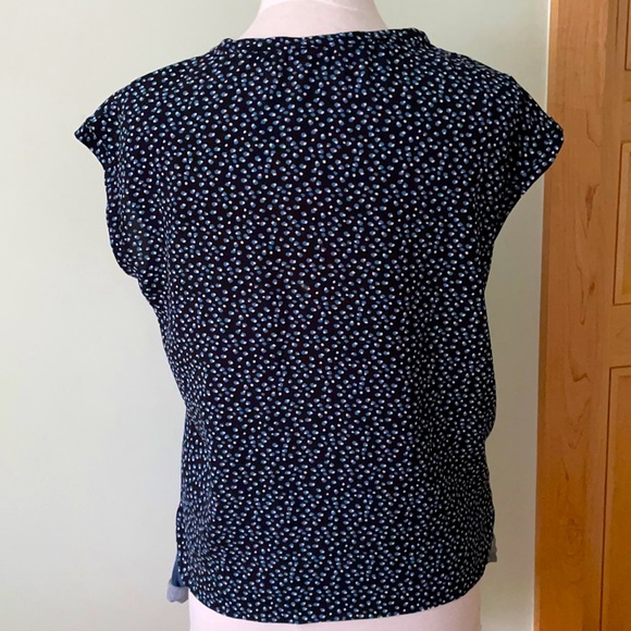 Mango Navy Blue Crew Neck Top With White & Light Blue Specs, Size XS - Picture 9 of 14